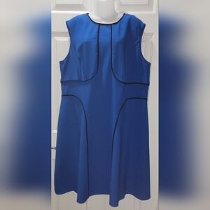 Blue Sleeveless Dress with Black Piping